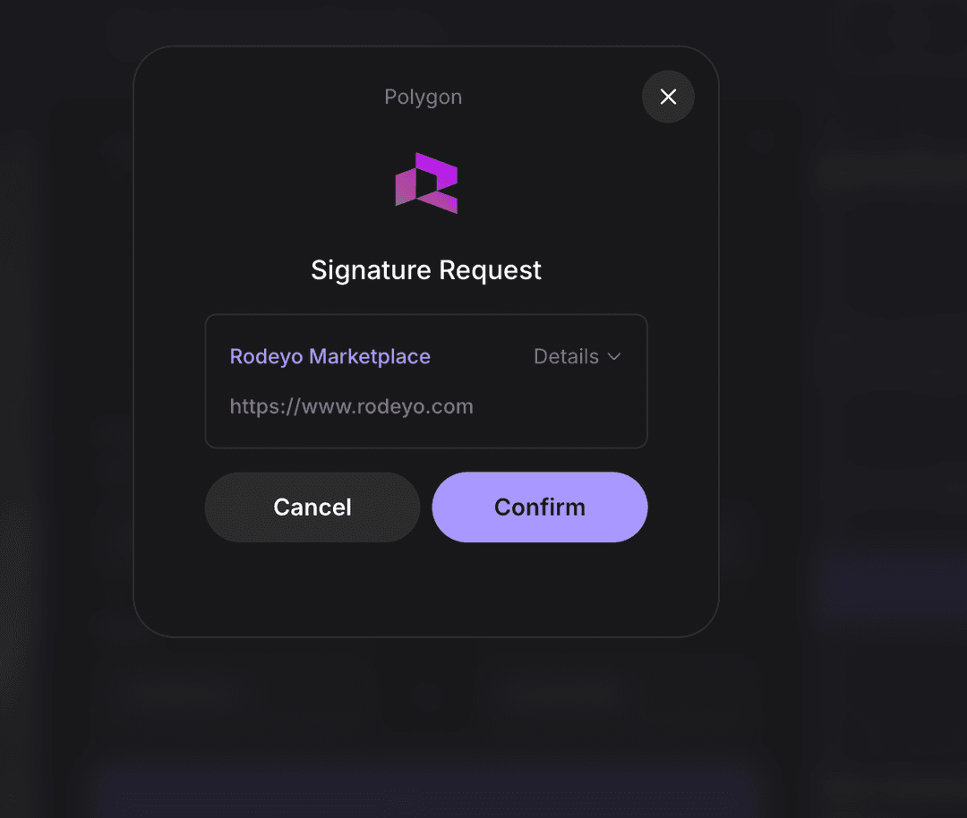 Screenshot of wallet signature request.